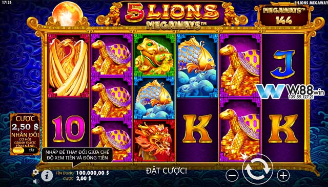 Giao diện slot game ngũ đại kỳ lân tại KUBET