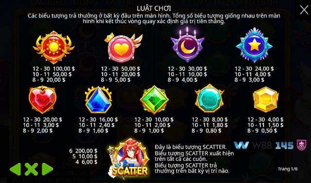 Các biểu tượng trong game slot Công Chúa Ánh Sáng KUBET