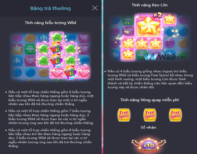 Hình minh họa một số tính năng trong game Cơn Bão Kẹo Ngọt KUBET