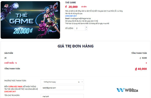 Các thao tác mua thẻ game KUBET bằng Momo