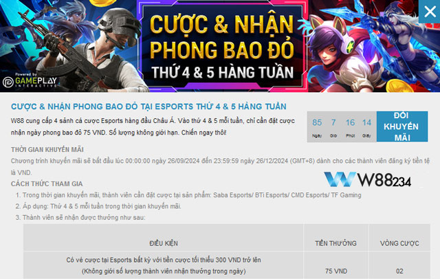 Thông tin về chương trình Thưởng 75 VND Không Giới Hạn Tại Esports KUBET